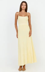 Donissa Midi Dress - Panelled Knit Dress in Butter Yellow