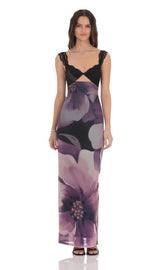 Cutout Lace Floral Maxi Dress in Purple