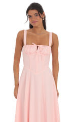 Ruched Corset Midi Dress in Pink