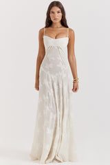 vintage cream floral lace back maxi dress