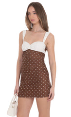 Two-Tone Polka Dot Mesh Bodycon Dress in Brown