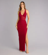 Kristy Mesh Corset Lace-Up Slit Formal Dress