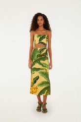 Soft Yellow 3D Banana Leaves Maxi Dress