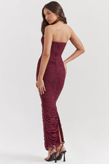 wine gathered maxi dress