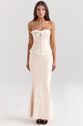 ivory metallic jacquard maxi skirt