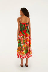 Red Fruit Trolley Sweetheart Neck Maxi Dress