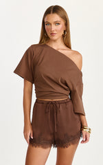 Ava Shorts - Lace Trim Elasticated Waist Shorts in Chocolate