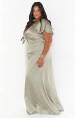 Rome Twist Gown ~ Moss Green Luxe Satin