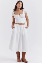 white gathered top