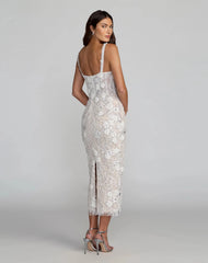 Ivory Embellished Lace Sleeveless Midi Dress