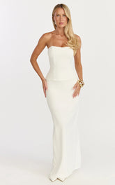 Anya Two Piece Top and Skirt Set - Strapless Fit And Flare Top And Maxi Skirt in Cream