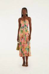 Soft Pink Pool Time Ruched Sleeveless Midi Dress