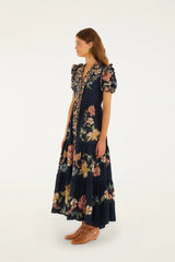 Dark Blue Maira Floral Short Sleeve Maxi Dress