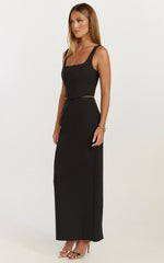 Stormi Two Piece Set - Corset Top And Maxi Skirt Set in Black
