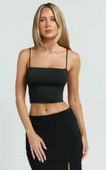 Delphine Top - Strap Straight Neck Top in Black
