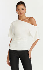 Dora Top - Off Shoulder Ruched Waist Top in Off White