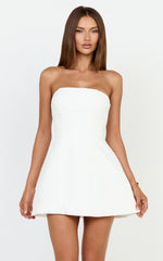 Catharine Mini Dress - Strapless A Line Dress in White