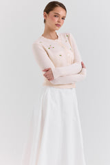 cream lambswool rose embroidered cardigan