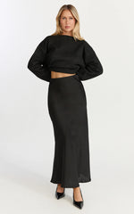 Amari Maxi Skirt - High Waisted Bias Cut Skirt in Black
