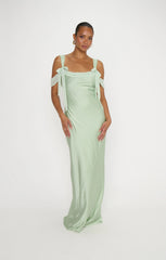 Bella Maxi Dress ~ Pistachio Luxe Satin