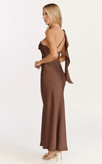 Calix Midi Dress - One Shoulder Slip Dress in Chocolate
