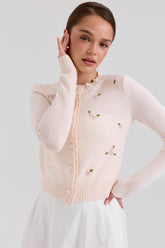 cream lambswool rose embroidered cardigan