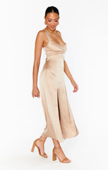 Mina Midi Dress ~ Champagne Luxe Satin