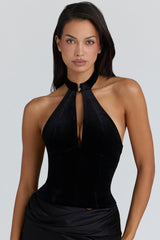 black velvet halter neck top