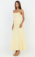 Donissa Midi Dress - Panelled Knit Dress in Butter Yellow