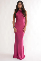 Saphirra Open Cowl Back Maxi Dress Berry