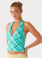 Jetsetter Halter Top - Green Check