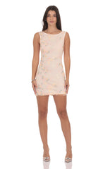 High Neck Floral Bodycon Dress in Light Pink