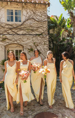 Jasmine Halter Maxi Dress ~ Pale Yellow Luxe Satin