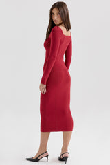 red bodycon midi skirt