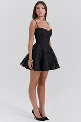 black floral lace back mini dress