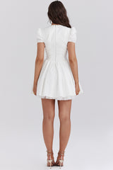 white pleated cotton mini dress