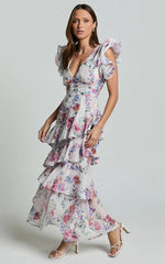 Amalie The Label - Sienah Ruffle Sleeve Tiered Midi Dress - Int
