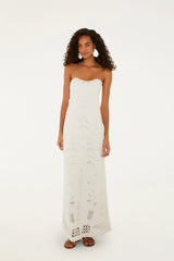 Off-White Palm Tree Strapless Knit Maxi Dress