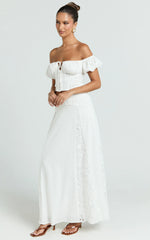 Belle Two Piece Set - Off Shoulder Top and Maxi Skirt Set in White