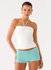 Idalia Beaded Crochet Shorts - Blue