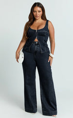 Bellerose Top - Front Zip Denim Fitted Top in Raw Denim with Tobacco Stitch