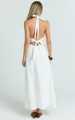 Connor Midi Dress - Halter Neck Tie Back Dress in White