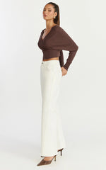 Petra Top - Long Sleeve Wrap Ribbed Knit Top in Chocolate