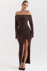 espresso knit off shoulder dress