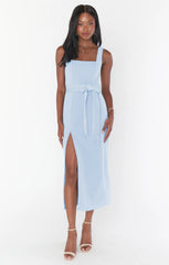 Eden Midi Dress ~ Steel Blue Stretch