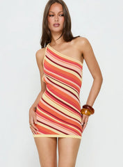 Zadena Asymmetrical Low Back Knit Mini Dress Multi Stripe