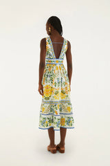 Off-White Emily Floral Tapestry Rope Ties Midi Dress