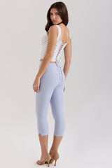 blue stretch twill fitted capri trousers