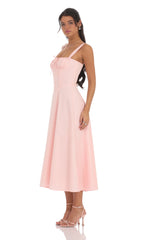 Ruched Corset Midi Dress in Pink