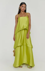 Ella Maxi Dress ~ Chartreuse Luxe Satin